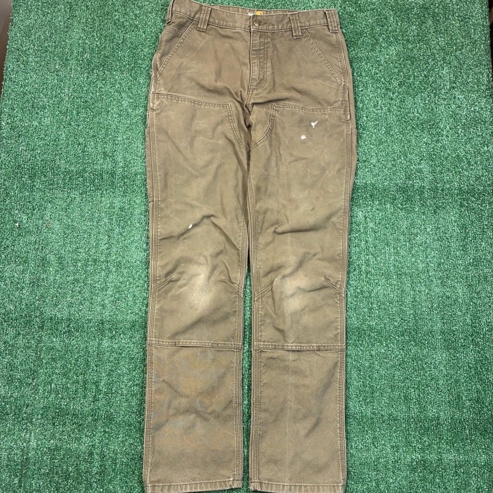 Carhartt Straight Fit Olive Double Knee Carpenter Pants 33x34